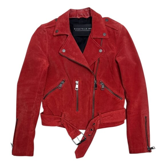 BAGATELLE Genuine LEATHER Red Biker Casual Bomber Jacket Womens XS - Picture 1 of 6